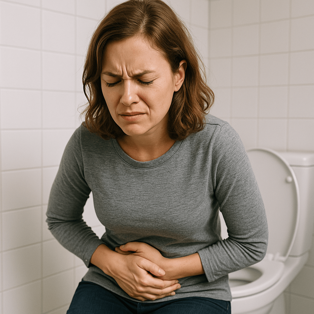 Mujer con dolor abdominal y molestias por hemorroides que requieren evaluación quirúrgica