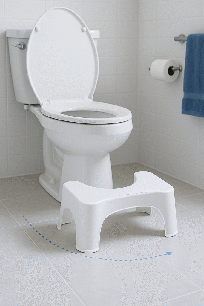 Mejorar la posición defecatoria con un taburete en el baño ayuda a los síntomas de hemorroides